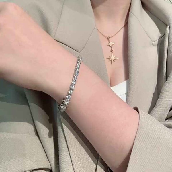 925 Sterling Silver Moissanite Tennis Chain Bracelet for Women - 3mm to 5mm Hiphop Style Rhodium Plated