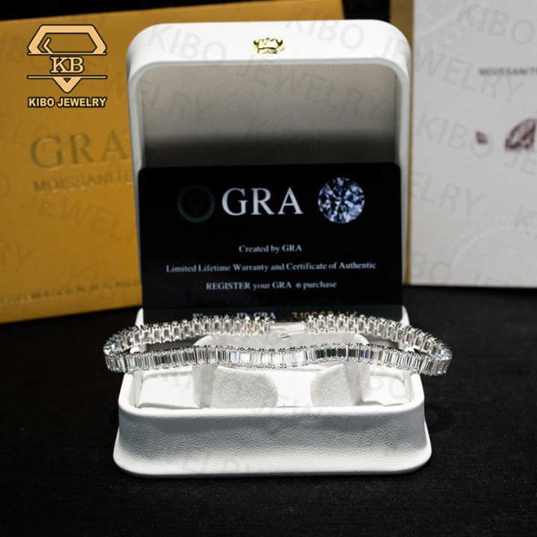 Tennis Necklace Iced Out 925 Silver D Color VVS Diamonds Men Tennis Chain Baguette Emarld Cut Moissanite Bracelet