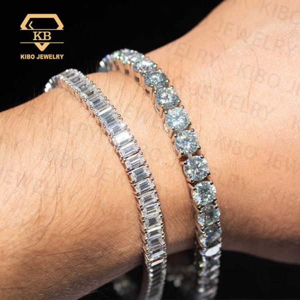 Tennis Necklace Iced Out 925 Silver D Color VVS Diamonds Men Tennis Chain Baguette Emarld Cut Moissanite Bracelet