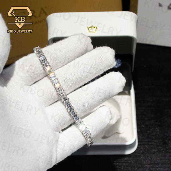Tennis Necklace Iced Out 925 Silver D Color VVS Diamonds Men Tennis Chain Baguette Emarld Cut Moissanite Bracelet