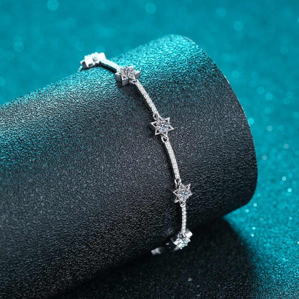 Fine Moissanite Diamond Tennis Bracelet 925 Sterling Silver Wedding Charm Bracelet Adjustable Women Jewelry Girls Chain Gifts