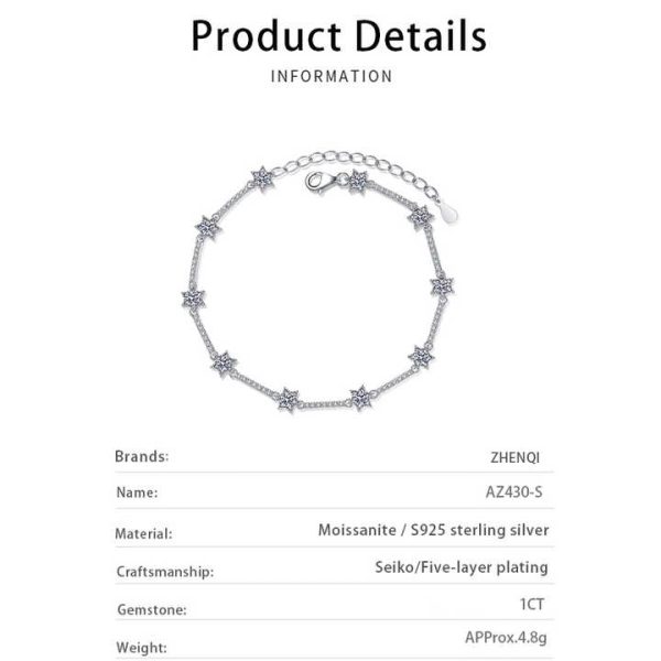Fine Moissanite Diamond Tennis Bracelet 925 Sterling Silver Wedding Charm Bracelet Adjustable Women Jewelry Girls Chain Gifts