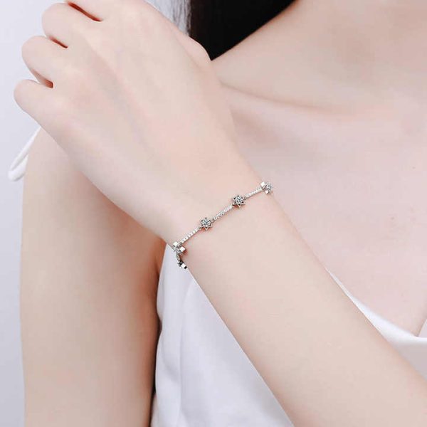Fine Moissanite Diamond Tennis Bracelet 925 Sterling Silver Wedding Charm Bracelet Adjustable Women Jewelry Girls Chain Gifts