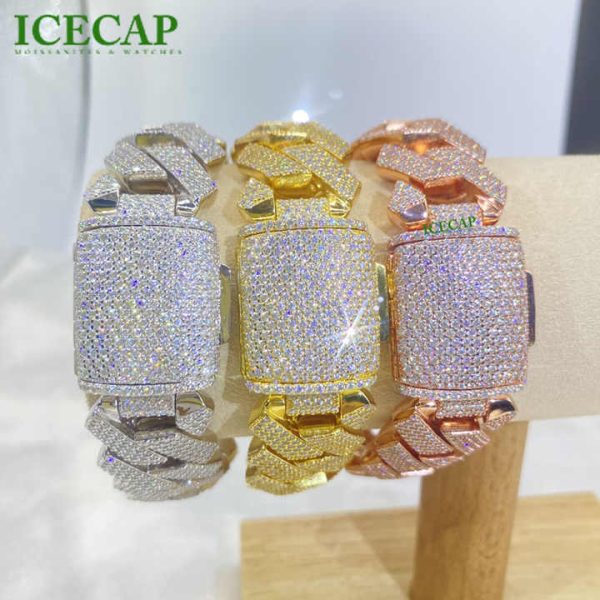 Ice 20MM Full VVS Moissanite Hiphop Cuban Link Chain 925 Sterling Silver Solid 18K Gold Plated Miami Cuban Chain Bracelet