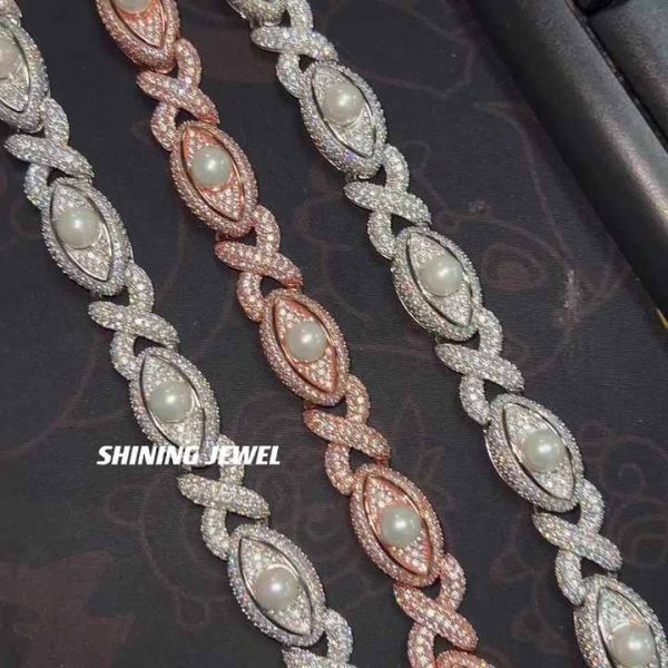 925 Sterling Silver Moissanite Cuban Link Bracelet with Freshwater Pearls | Hiphop Unisex Jewelry GRA Certified
