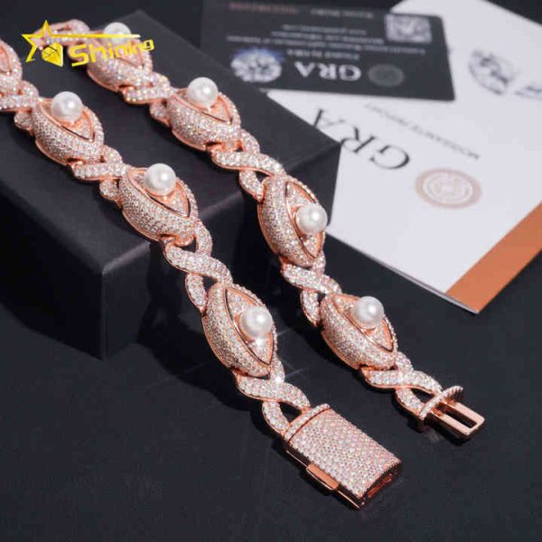 New Design EYES Design VVS GRA Certified Moissanite 18K Gold Plated Cuban Link Bracelet Hiphop Jewelry Necklace Pearl Setting