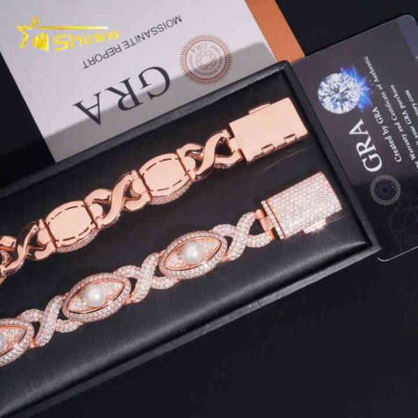 New Design EYES Design VVS GRA Certified Moissanite 18K Gold Plated Cuban Link Bracelet Hiphop Jewelry Necklace Pearl Setting
