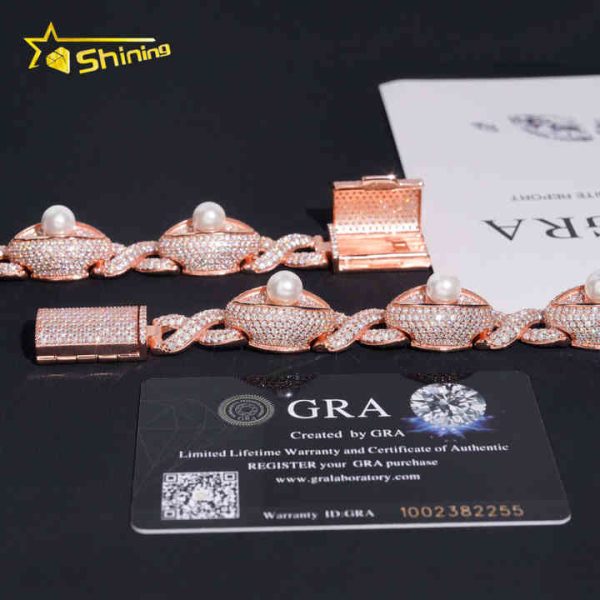 New Design EYES Design VVS GRA Certified Moissanite 18K Gold Plated Cuban Link Bracelet Hiphop Jewelry Necklace Pearl Setting