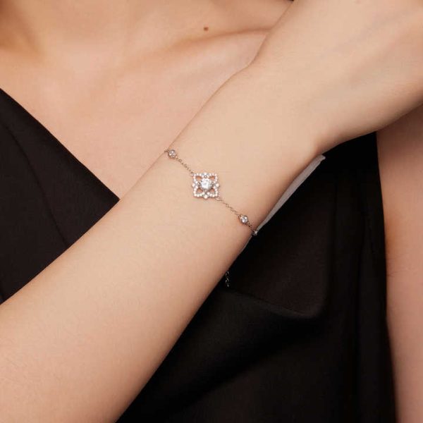 925 Sterling Silver Bracelet Moissanite Jewelry Fashion Flower Chain Bracelets for Women