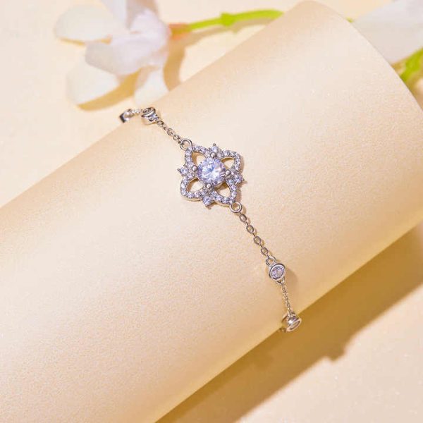 925 Sterling Silver Bracelet Moissanite Jewelry Fashion Flower Chain Bracelets for Women