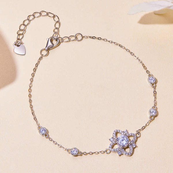 925 Sterling Silver Bracelet Moissanite Jewelry Fashion Flower Chain Bracelets for Women