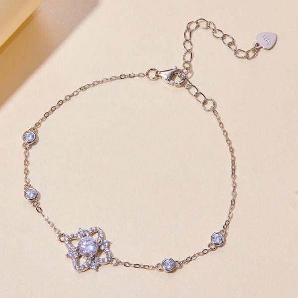 925 Sterling Silver Bracelet Moissanite Jewelry Fashion Flower Chain Bracelets for Women