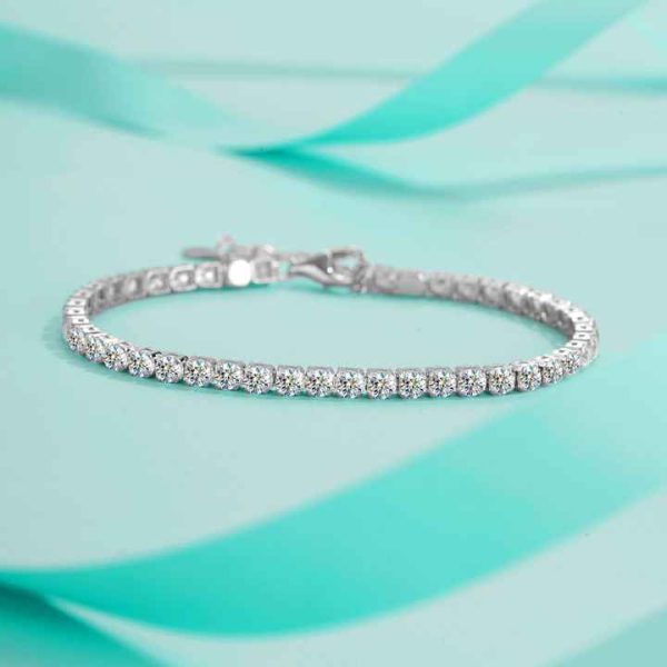 Women's S925 Sterling Silver Single-Row Moissanite Diamond Tennis Bracelet Cross-Border Hip-Hop Trend Inspired Bangles