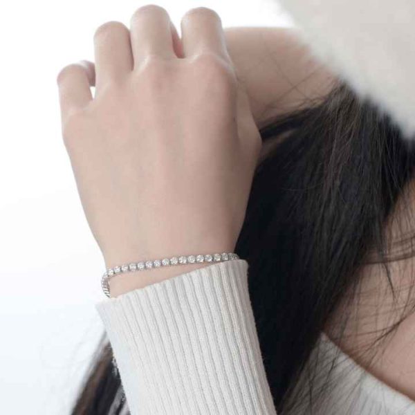 Women's S925 Sterling Silver Single-Row Moissanite Diamond Tennis Bracelet Cross-Border Hip-Hop Trend Inspired Bangles