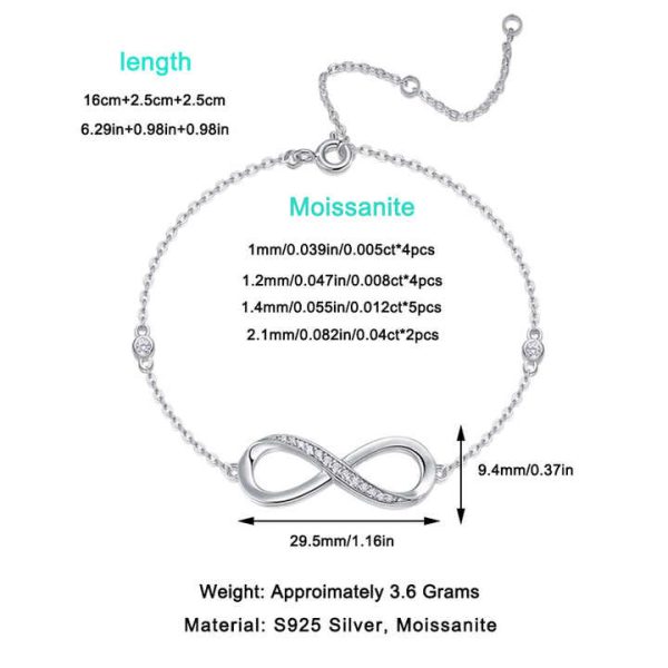 Moissanite Infinity Bracelet S925 Sterling Silver Fine Jewelry Wholesale for Women