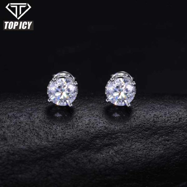 Ready to Ship Round Brilliant Cut Diamond Stud Earrings Simple Style 925 Sterling Silver VVS Moissanite Earrings Jewelry Unisex