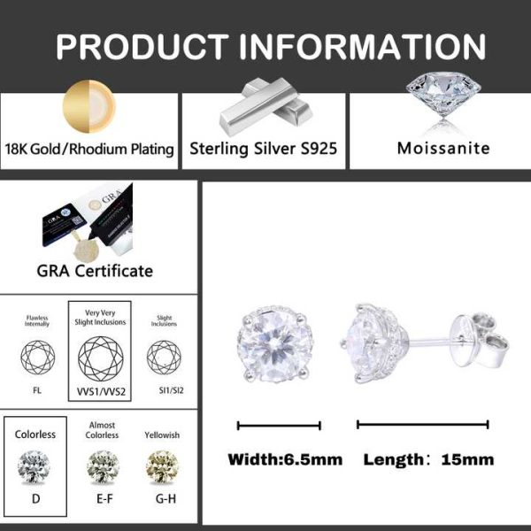 Ready to Ship Round Brilliant Cut Diamond Stud Earrings Simple Style 925 Sterling Silver VVS Moissanite Earrings Jewelry Unisex