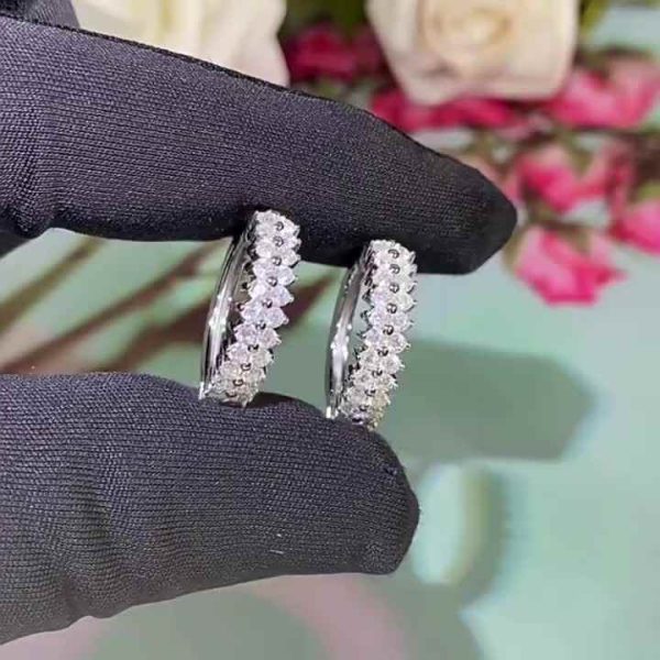 925 Sterling Silver Huggie Hoop Earrings with 1.5CT Baguette Moissanite Stones Elegant Geometric Design for Wedding Party Gift