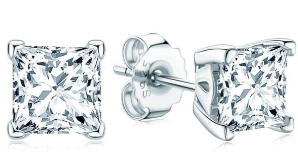 Princess Cut Moissanite Stud Earrings 0.6ct 1ct 925 Sterling Silver Jewelry for Women