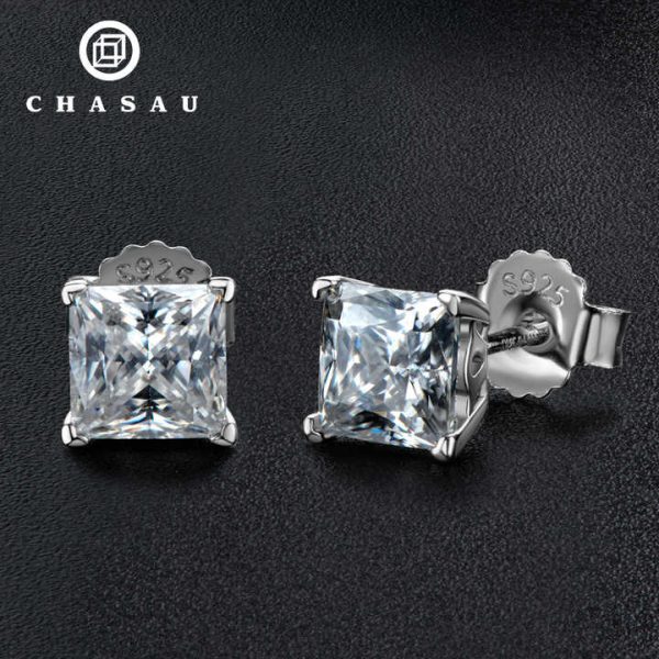 Party Fine Jewelry 100% S925 Sterling Silver 1ct 0.6ct 1 Carat Princess Cut Moissanite Diamond Stud Earrings for Women