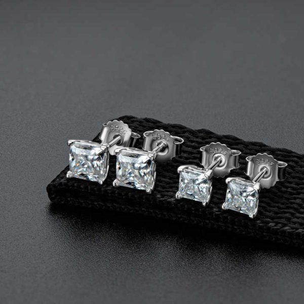 Party Fine Jewelry 100% S925 Sterling Silver 1ct 0.6ct 1 Carat Princess Cut Moissanite Diamond Stud Earrings for Women