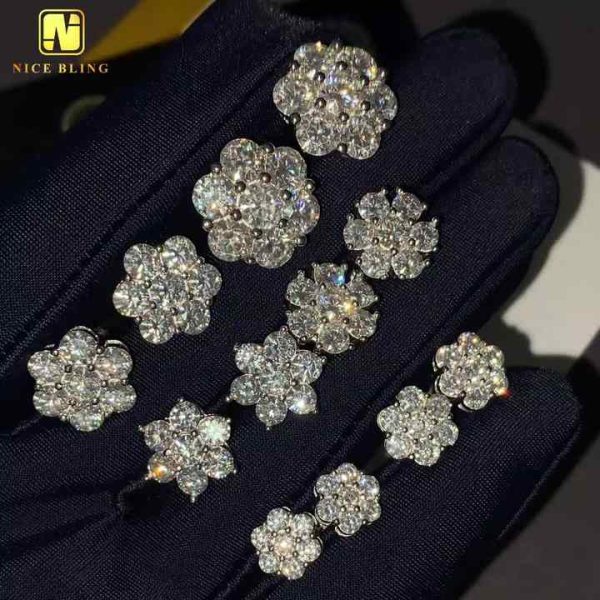 Asscher Cut VVS D Color Moissanite Square Halo 925 Sterling Silver Stud Earrings White Gold Plated