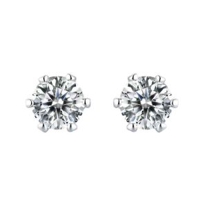 Custom 925 Sterling Silver 1ct 0.5ct Stud Earrings Rhodium Plated with Brilliant VVS D Color Moissanite Diamond Customizable