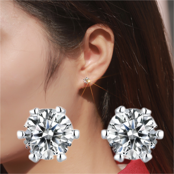 Custom 925 Sterling Silver 1ct 0.5ct Stud Earrings Rhodium Plated with Brilliant VVS D Color Moissanite Diamond Customizable