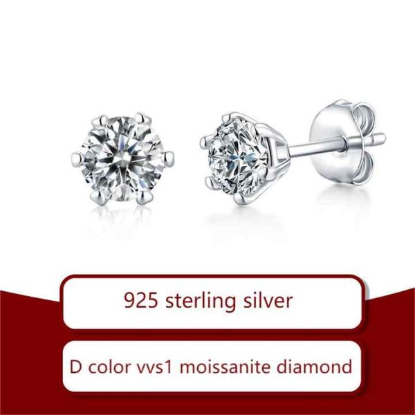 Custom 925 Sterling Silver 1ct 0.5ct Stud Earrings Rhodium Plated with Brilliant VVS D Color Moissanite Diamond Customizable