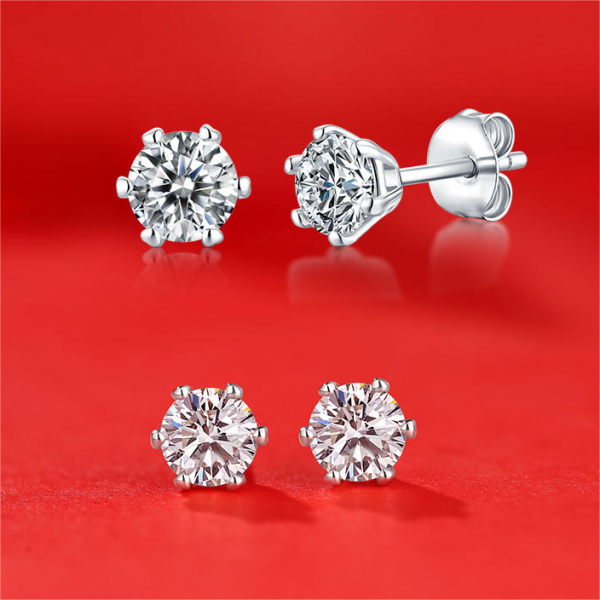 Custom 925 Sterling Silver 1ct 0.5ct Stud Earrings Rhodium Plated with Brilliant VVS D Color Moissanite Diamond Customizable