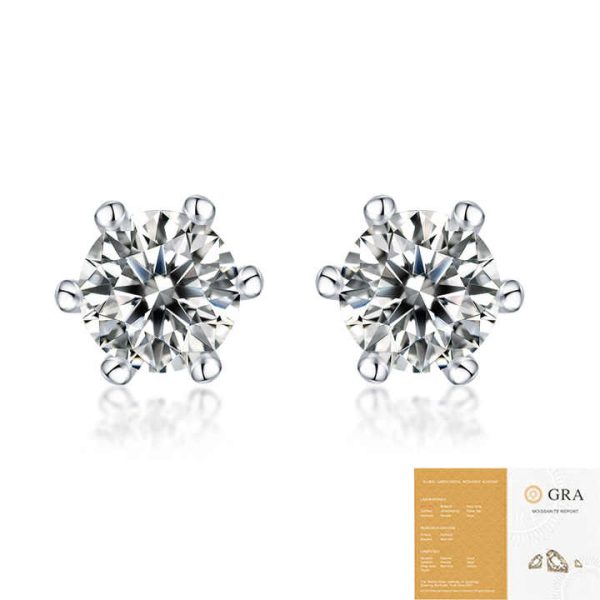 Custom 925 Sterling Silver 1ct 0.5ct Stud Earrings Rhodium Plated with Brilliant VVS D Color Moissanite Diamond Customizable