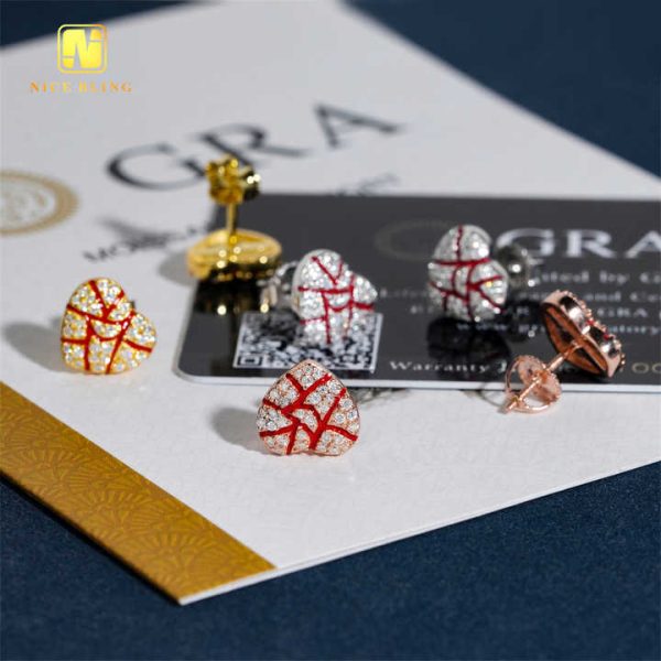 Broken Heart Fine Quality Moissanite Earrings Ready Stock GRA Cheap Price Stud Earrings for Women Screw Back