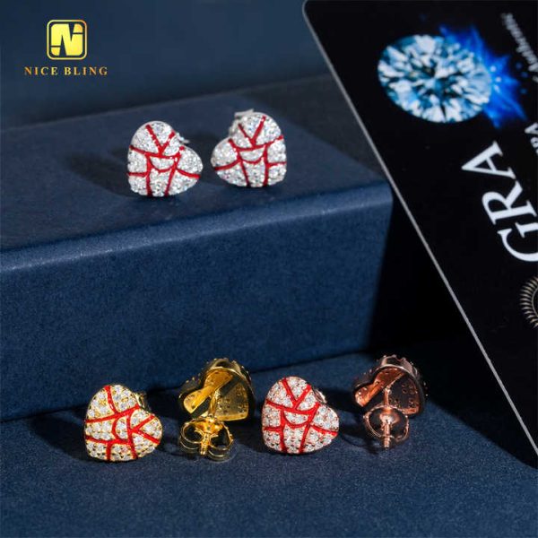 Broken Heart Fine Quality Moissanite Earrings Ready Stock GRA Cheap Price Stud Earrings for Women Screw Back