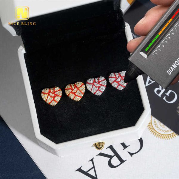 Broken Heart Fine Quality Moissanite Earrings Ready Stock GRA Cheap Price Stud Earrings for Women Screw Back