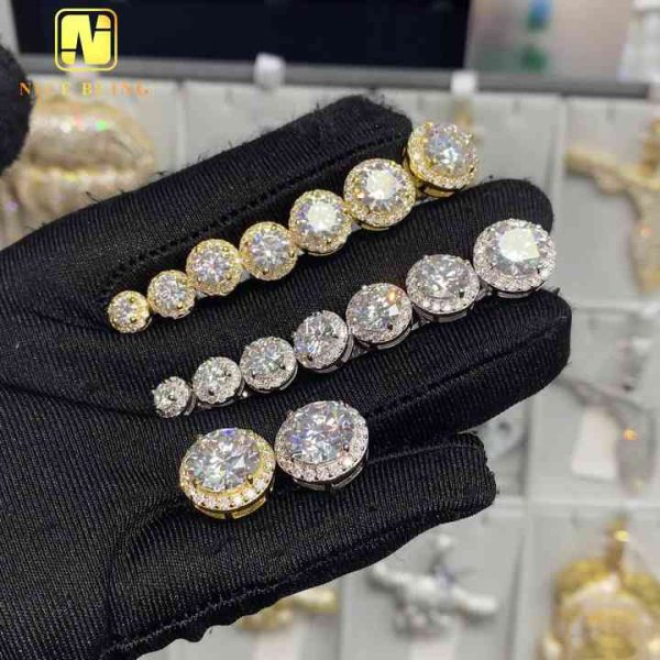 Trendy Hip Hop Bezel Set 925 Sterling Silver VVS Moissanite Stud Earrings for Women