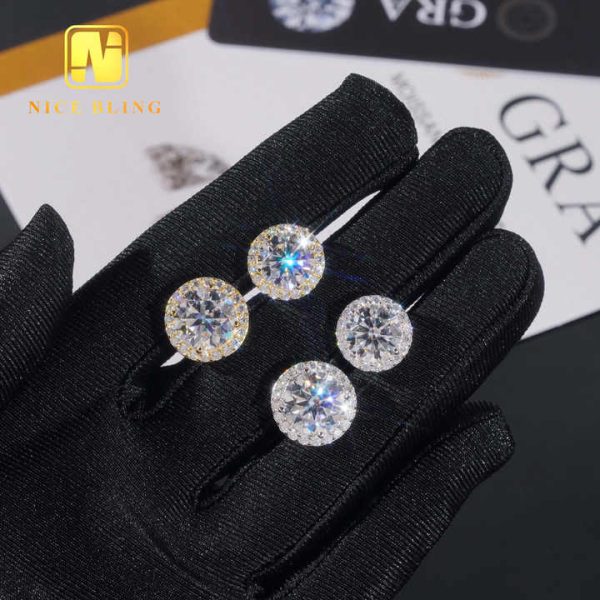 Full Range of Size Trendy Hip Hop Jewelry Bezel Setting Ear Studs 925 Sterling Silver VVS Moissanite Stud Earrings for Women