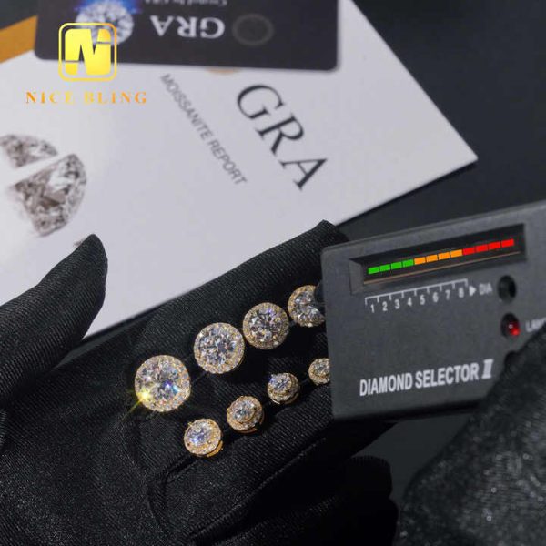 Full Range of Size Trendy Hip Hop Jewelry Bezel Setting Ear Studs 925 Sterling Silver VVS Moissanite Stud Earrings for Women