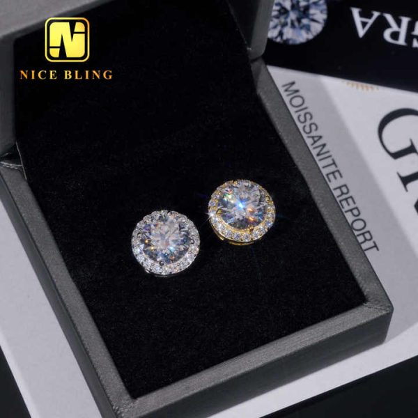 Full Range of Size Trendy Hip Hop Jewelry Bezel Setting Ear Studs 925 Sterling Silver VVS Moissanite Stud Earrings for Women