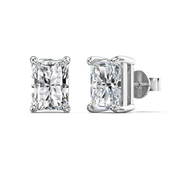 Shiny High Jewelry Supplier 925 Sterling Silver Solitaire Rectangle 1.0ct D VVS1 Moissanite Stone Bridal Stud Earrings