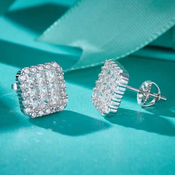 Custom Men/Women Hip Hop Fine Dangle Stud Earrings Princess Cut VVS Moissanite Diamond Fully Iced Style