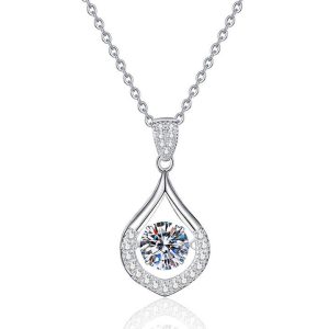 New Arrival Fashionable 925 Sterling Silver Moissanite Pendant Water Drop 1 Carat D Color Moissanite Necklace for Women
