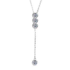 Fine Jewelry 925 Sterling Silver Collarbone Chain Light Luxury 2CTW Moissanite Tassels Pendant Necklace for Women