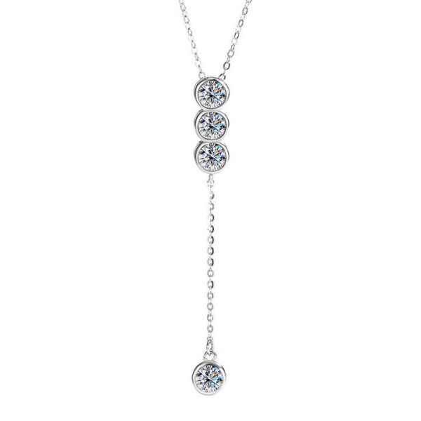 Fine Jewelry 925 Sterling Silver Collarbone Chain Light Luxury 2CTW Moissanite Tassels Pendant Necklace for Women