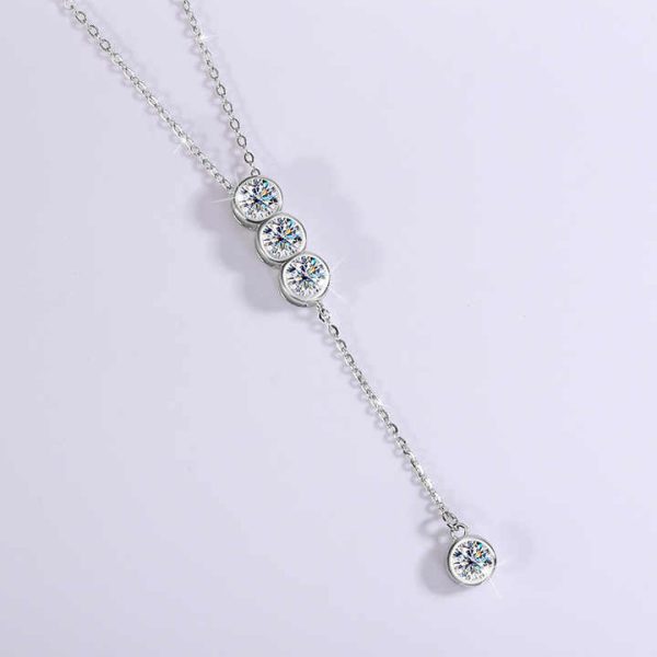 Fine Jewelry 925 Sterling Silver Collarbone Chain Light Luxury 2CTW Moissanite Tassels Pendant Necklace for Women