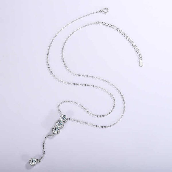 Fine Jewelry 925 Sterling Silver Collarbone Chain Light Luxury 2CTW Moissanite Tassels Pendant Necklace for Women