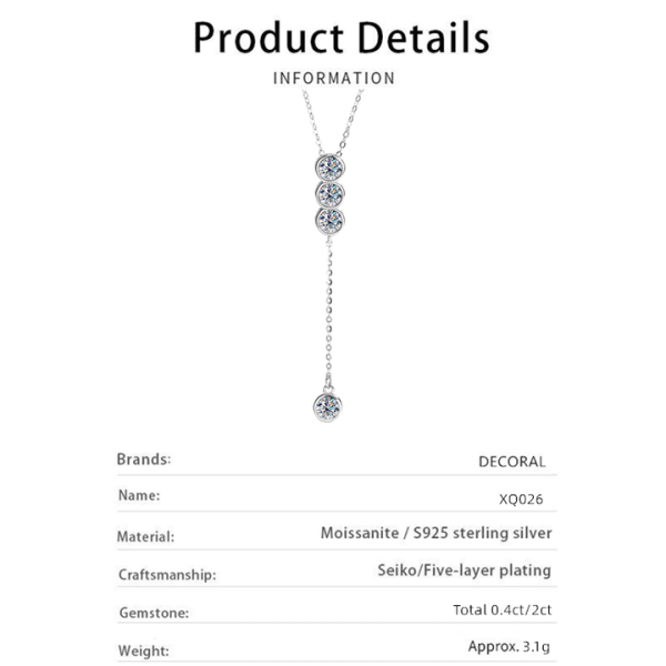 Fine Jewelry 925 Sterling Silver Collarbone Chain Light Luxury 2CTW Moissanite Tassels Pendant Necklace for Women