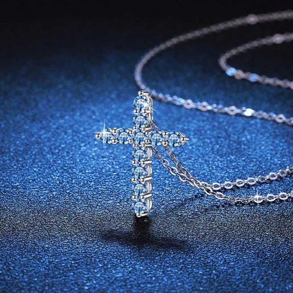 Pink Blue Green 1.1ct Moissante Cross Pendant 925 Silver Full Moissanite Diamond Cross Necklace for Tennis Chain