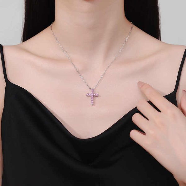 Pink Blue Green 1.1ct Moissante Cross Pendant 925 Silver Full Moissanite Diamond Cross Necklace for Tennis Chain