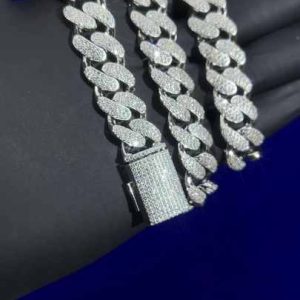 12MM Oval Moissanite Cuban Link Chain Necklace Hip Hop Style 925 Sterling Silver