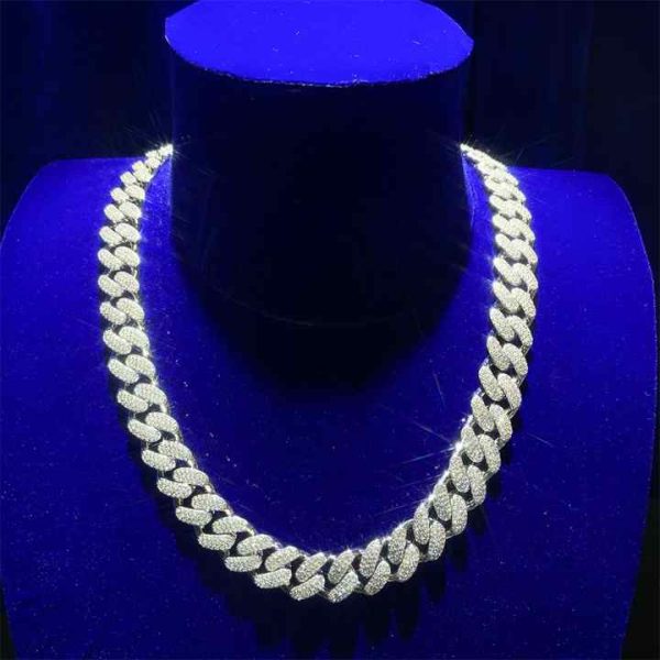 Hip-Hop Style Moissanite Necklace with 12MM Oval Disk Maimi Cut Cuban Link Chain Diamond Tester